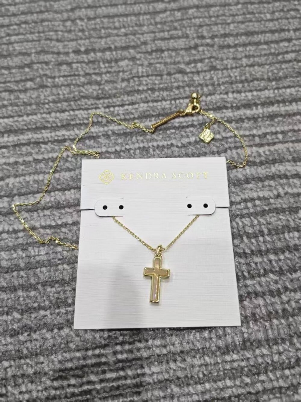 Kendra Scott Gold-Tone Mother-of-Pearl Cross Pendant Adjustable Necklace